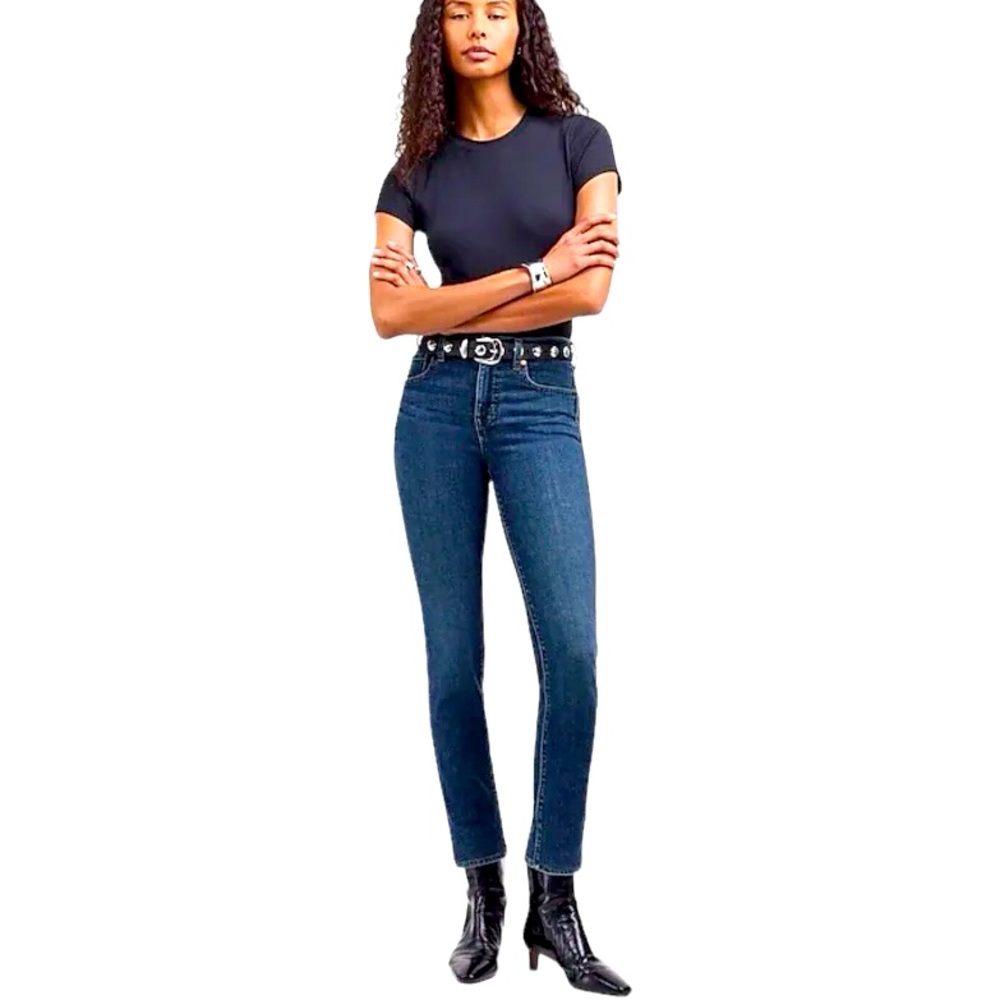 Madewell Stovepipe‎ Jeans Blue High Rise Cropped Straight Stretch Denim Casual
